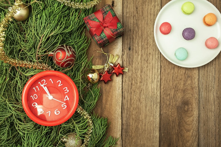 Christmas and happy new year concept with wooden backgroundの写真素材