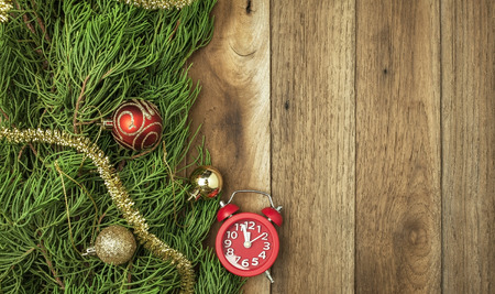Christmas and happy new year concept with wooden backgroundの写真素材