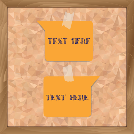 Orange paper template attached on cork board polygonal texture for infographics and option designのイラスト素材