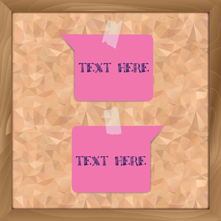 Pink paper template attached on cork board polygonal texture for infographics and option designのイラスト素材