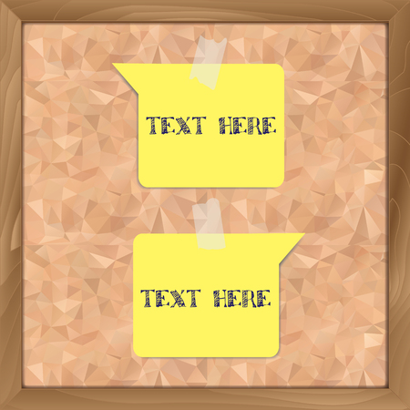Yellow paper template attached on cork board for infographics and option designのイラスト素材