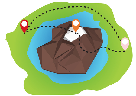 low poly mountain and pin check-inのイラスト素材