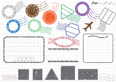 Blank postal stamps and foliage set.illustration vectorのイラスト素材