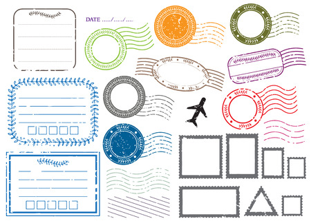 Blank postal stamps and foliage set.illustration vectorのイラスト素材