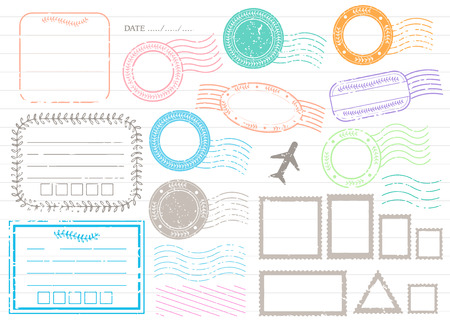 Blank postal stamps and foliage set.illustration vectorのイラスト素材