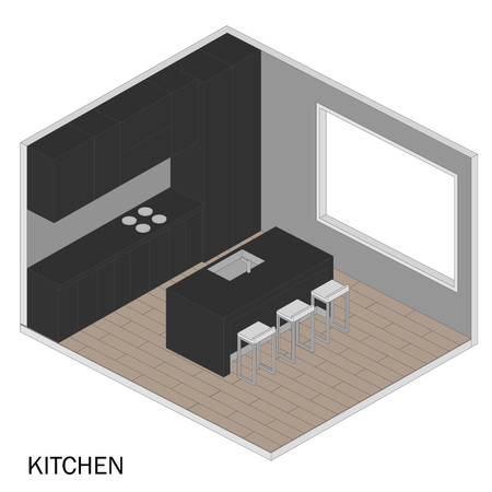 Kitchen room isometric.vector illustrationのイラスト素材