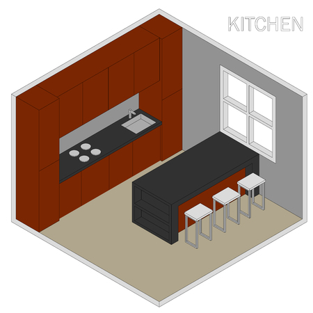 Kitchen room isometric.vector illustrationのイラスト素材