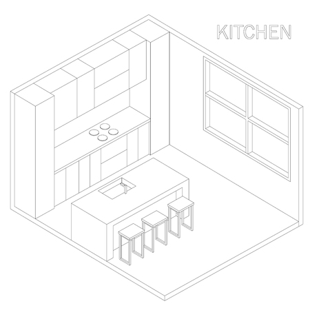 Kitchen room isometric.vector illustrationのイラスト素材