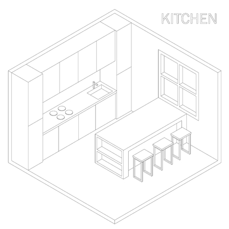 Kitchen room isometric.vector illustrationのイラスト素材
