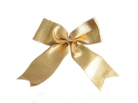 Golden bow on a white backgroundの写真素材