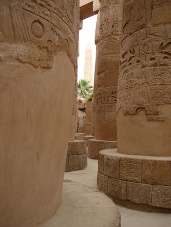 columns with hieroglyphs in a Egyptの写真素材