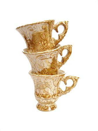 three empty coffee cups on a white backgroundの写真素材