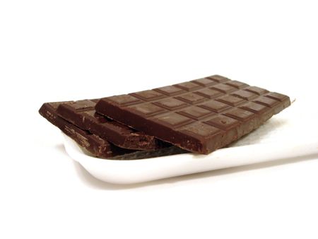 chocolate on a plate over white backgroundの写真素材