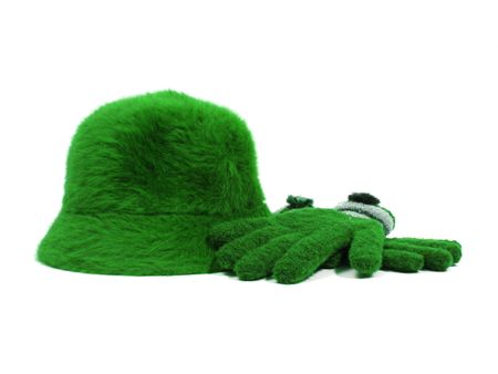 green hat and gloves over white backgroundの写真素材