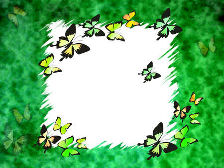 green grunge border with butterflies, design elementの写真素材