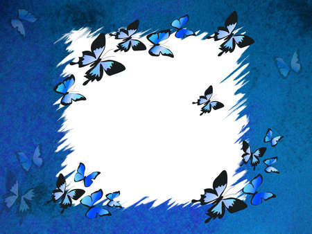 blue grunge border with butterflies, design background の写真素材