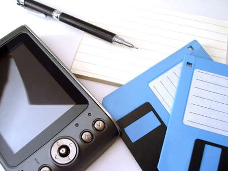 diskette, pen, notebook and pc の写真素材