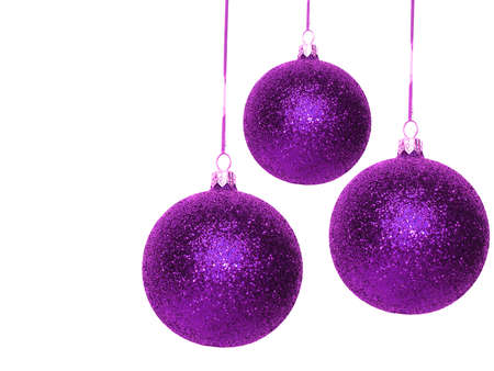 violet Christmas balls over white background の写真素材