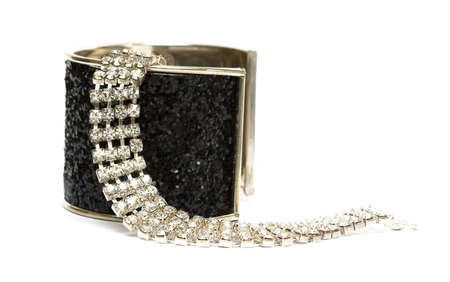 black bracelet with dimonds isolated on white background 