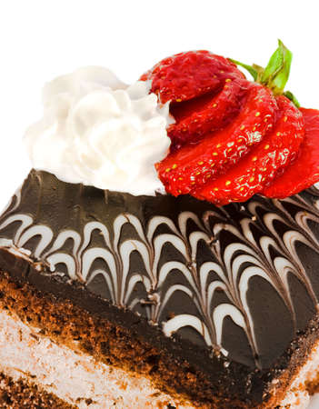 piece of chocolate cake with strawberry の写真素材