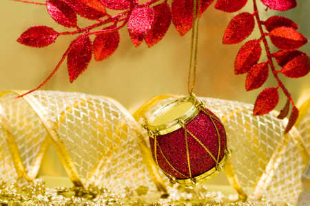 red Christmas decoration on beautiful tree の写真素材