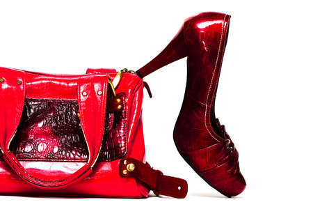 womanish shoes and bag  isolated on white background の写真素材