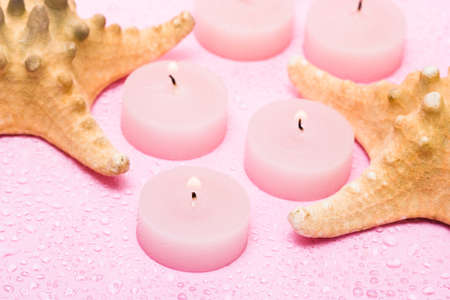 Spa essential, candles and seastars の写真素材