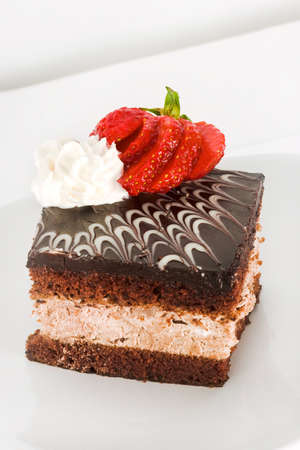 piece of chocolate cake with strawberry の写真素材
