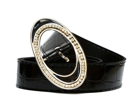 beautiful belt with diamonds over white background の写真素材