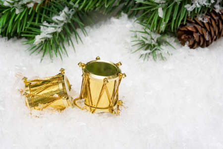 decoration with Christmas tree on snow の写真素材