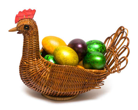 Easter eggs in a basket の写真素材