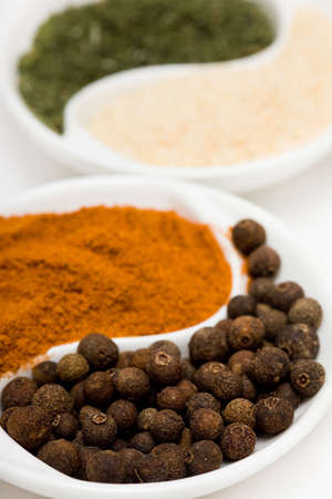 many different spices in plates の写真素材