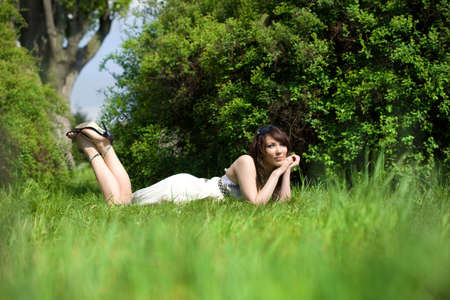 beautiful girl in a forestの写真素材
