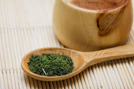 Spice of thyme in spoon and bowl の写真素材