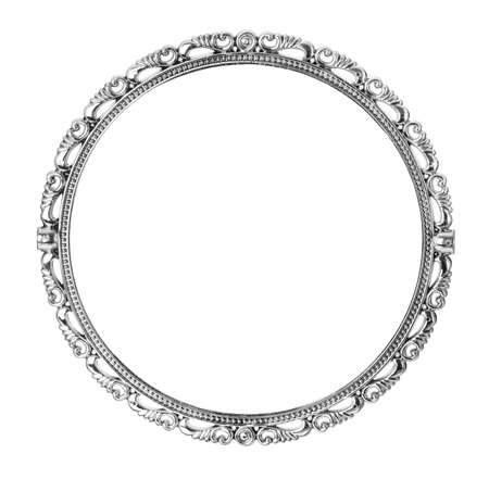 Antique silver mirror isolated on white backgroundの写真素材