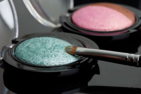 make-up eyeshadows and cosmetic brushの写真素材