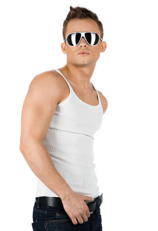 attractive modern man in white shirtの写真素材