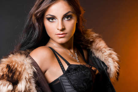 beautiful fashionable woman with furの写真素材