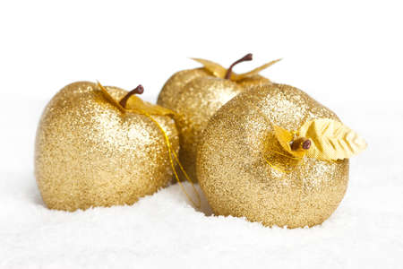 Christmas decoration apples with snowの写真素材