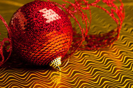 Christmas decoration ball with ribbonの写真素材