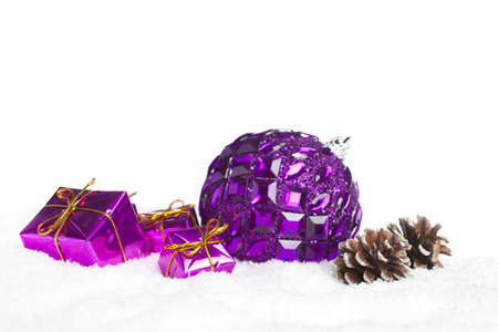 gift boxes with pinecone and ball