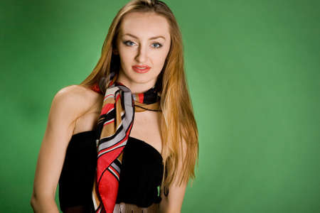 pretty girl on green backgroundの写真素材