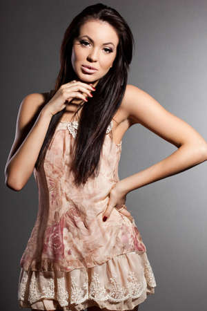 elegant fashionable woman with long hairの写真素材