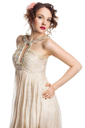 Bride in beautiful beige dress の写真素材