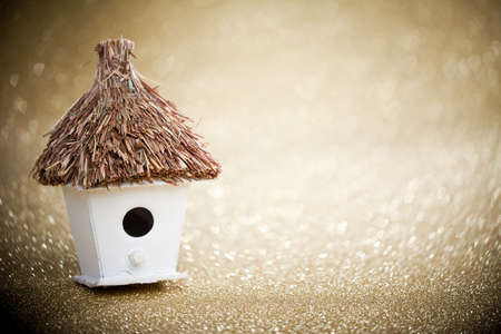 house with a thatched roof on a festive backgroundの写真素材