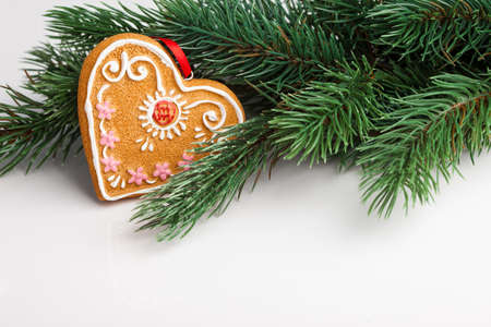 Christmas decoration with fir-tree on greyの写真素材