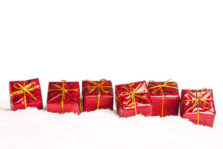 many gift boxes in snowの写真素材