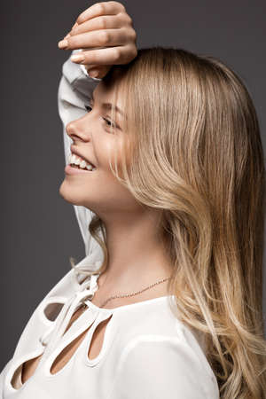 beautiful woman in white blouseの写真素材