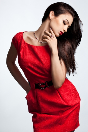 beautiful woman with silver jewelryの写真素材