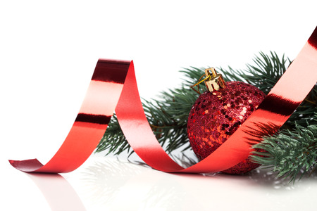 Christmas decoration balls with fir-treeの写真素材